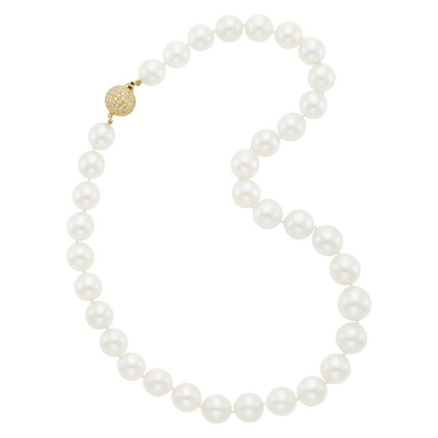 South Sea Cultured Pearl Necklace with Gold and Diamond Ball Clasp