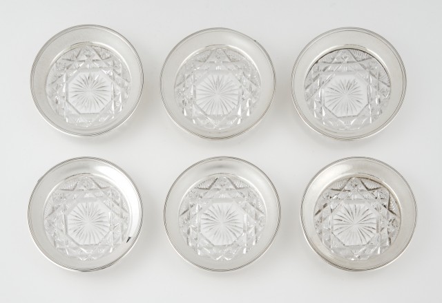 Two Sets of American Sterling Silver and Glass Coasters