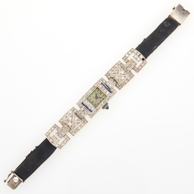 Lady's Platinum, Stainless Steel, Diamond and Synthetic Sapphire Wristwatch