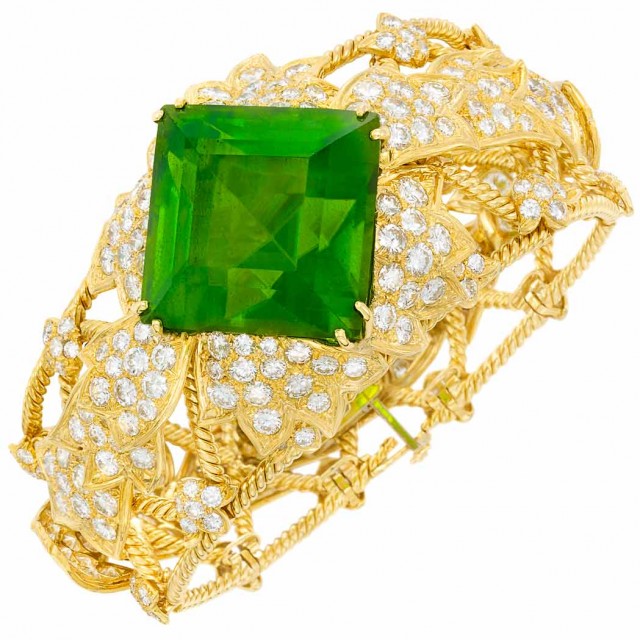 Gold, Peridot and Diamond Bangle Bracelet, David Webb
