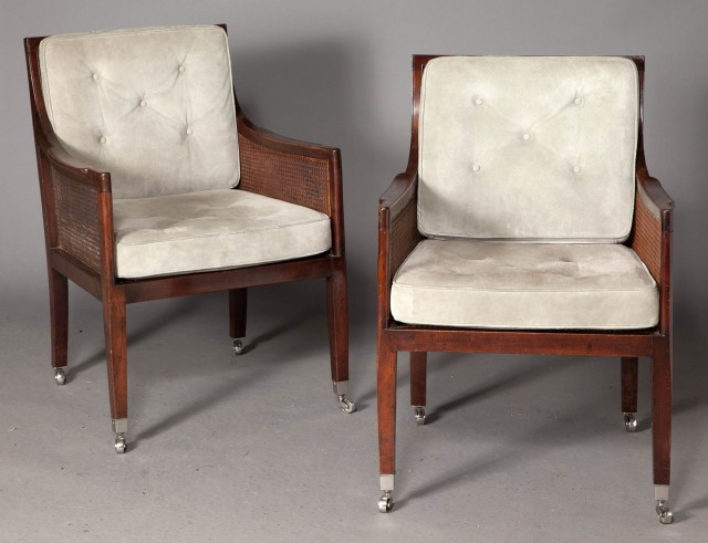 Pair of George III Mahogany and Caned Bergères
