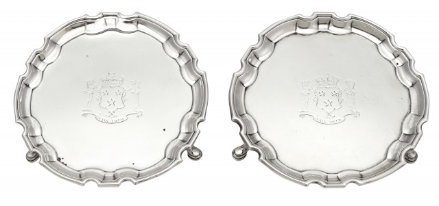 Pair of George II Sterling Silver Waiters
