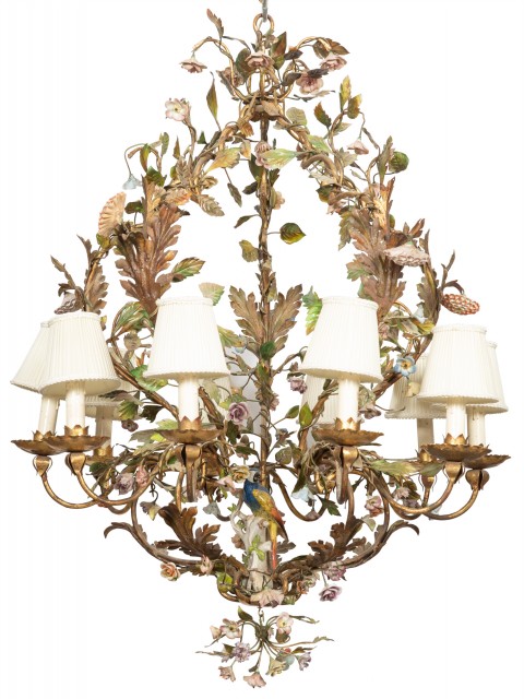 Rococo Style Gilt-Metal and Porcelain Ten-Light Chandelier