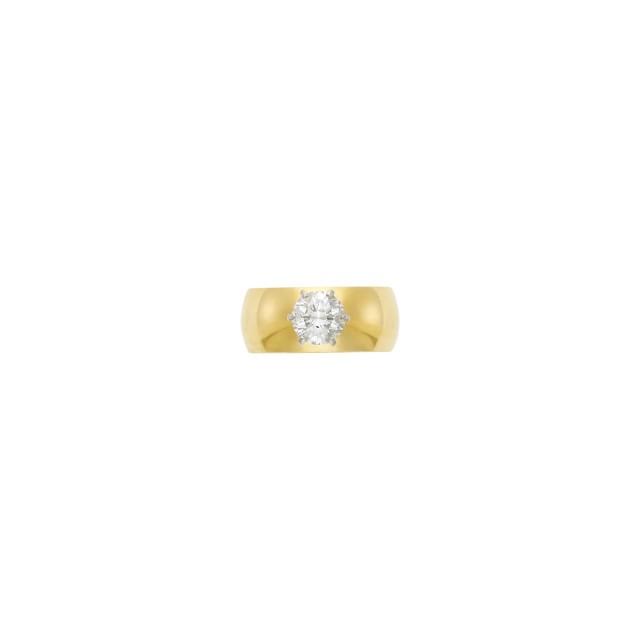 Wide Gold and Diamond Band Ring