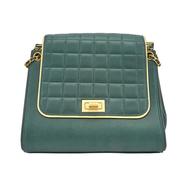 Chanel Green Leather 'Chocobar Accordion' Handbag