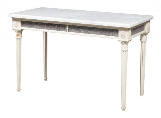 Louis XVI Style Marble Top Painted Wood Console Table