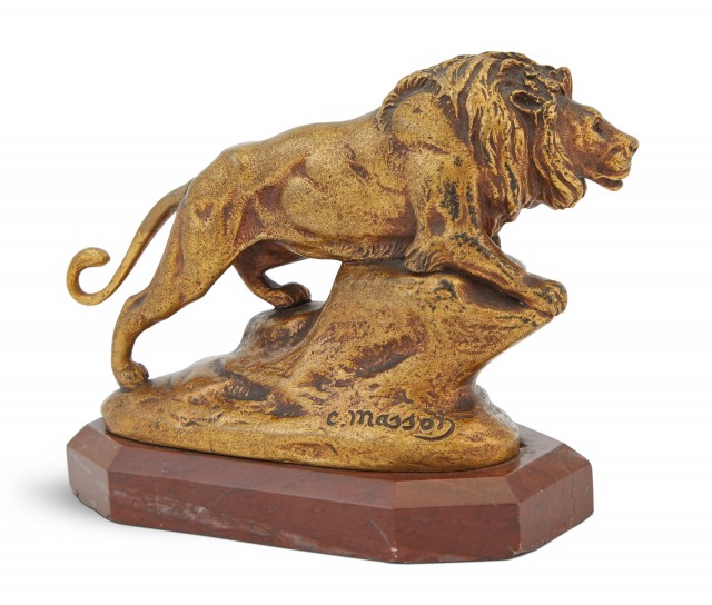Clovis Edmond Masson Gilt Bronze Figure of a Lion