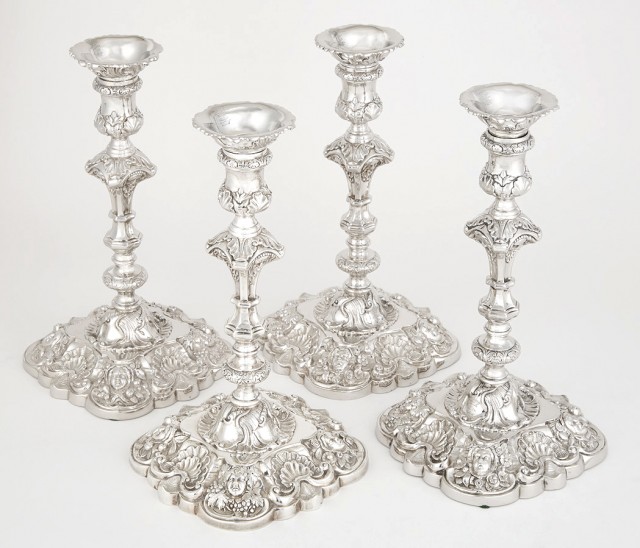 Set of Four George III Sterling Silver Candlesticks, Robert Garrard, London, 1817-1818 