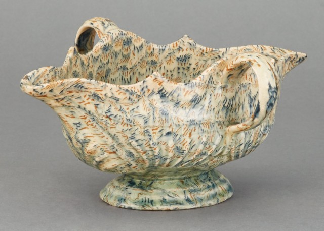 Staffordshire Solid Agateware Double Lipped Sauceboat / Lot 575