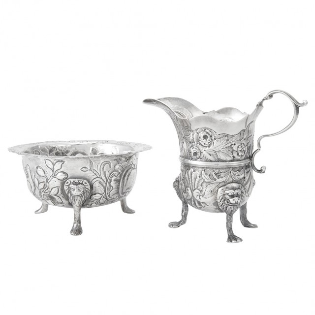 George II Irish Silver Cream Jug and Sugar Bowl