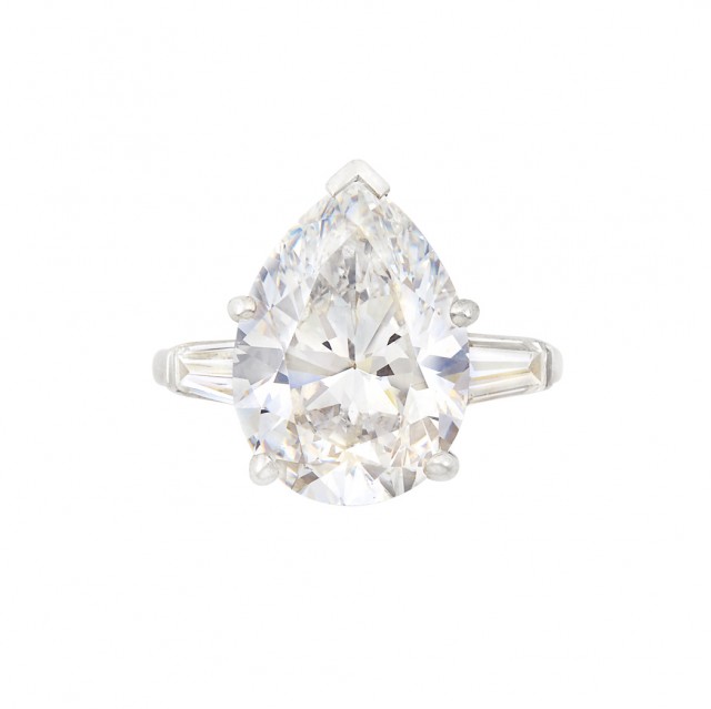 Platinum and Diamond Ring, Pear-shaped diamond approx. 10.03 cts., E color, VS2 clarity.