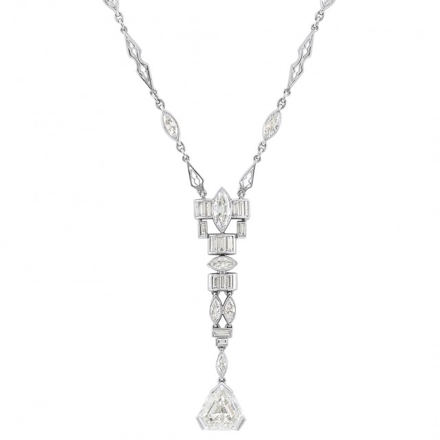 Art Deco Platinum and Diamond Pendant Necklace. Est. $7,000-9,000. Auction May 22. Beverly Hills