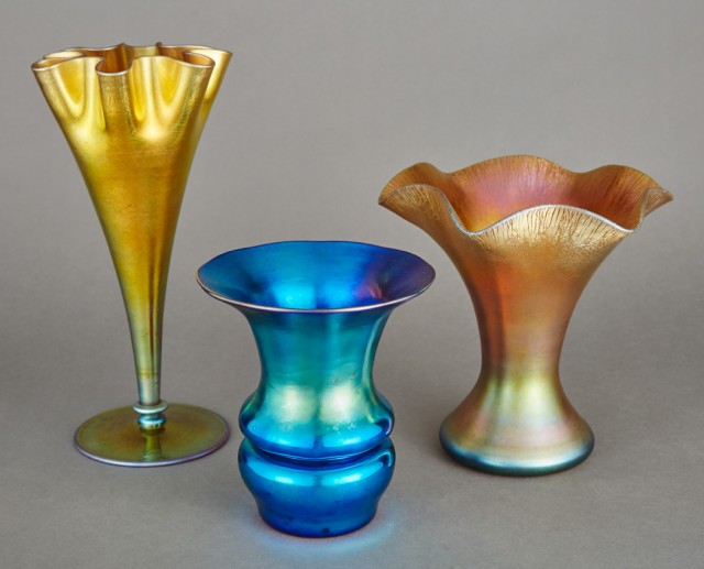 Steuben Gold and Blue Aurene Glass Footed Vases. Auction Feb, 8, 2017. Lot 446