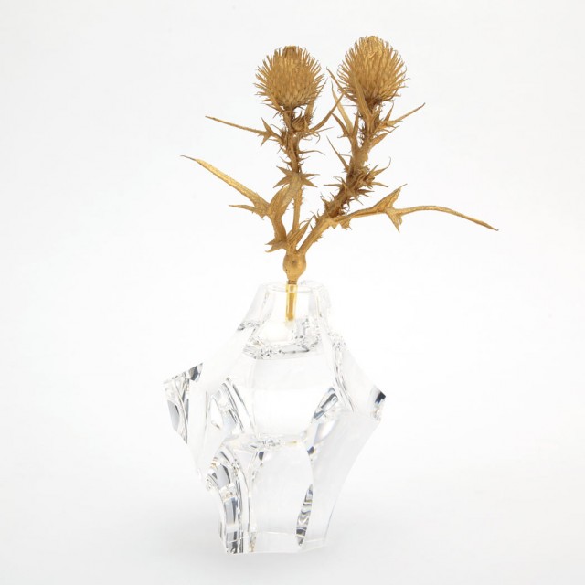 Steuben Gilt-Metal and Colorless Cut and Polished Glass Sculpture Entitled Thistle Rock, Designed by James Houston. Auction: Feb 8, 2017. Lot 324