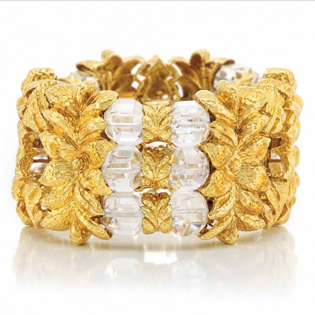 Hammered Gold and Rock Crystal Cuff Bracelet, David Webb       
