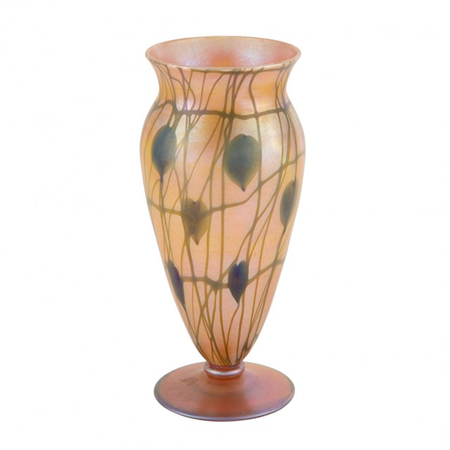 Durand Art Glass Heart and Clinging Vine Footed Vase, Circa 1925-31. Lot 253