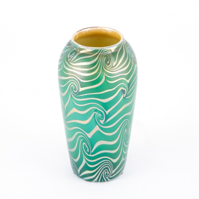 Durand Art Glass King Tut Decorated Cabinet Bud Vase, Circa 1925-31. Lot 255