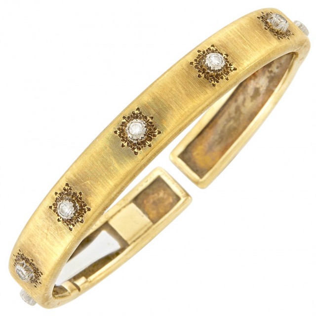 Gold and Diamond Bangle Bracelet, Buccellati. Lot 212                                                                            