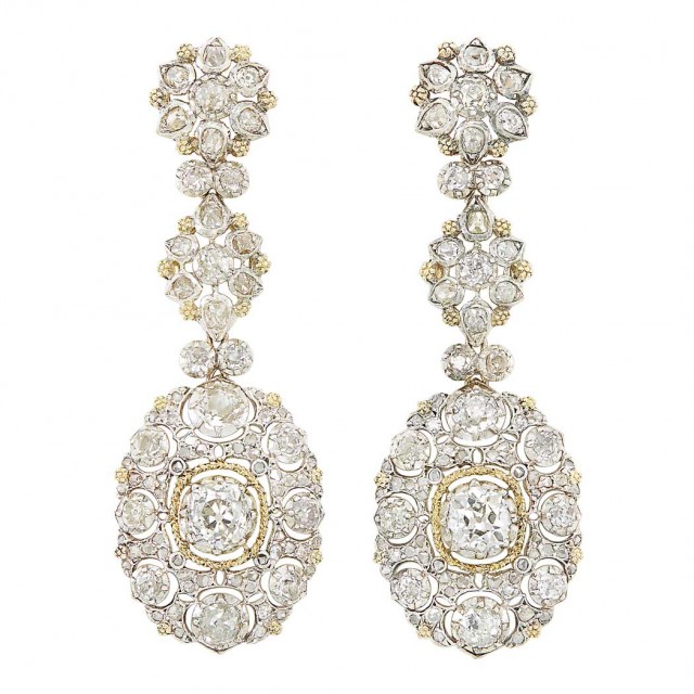 Pair of Silver, Gold and Diamond Pendant-Earrings, Buccellati. Lot 280     