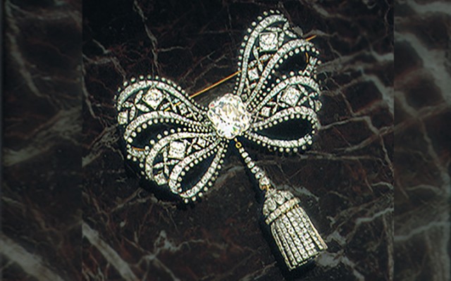 Important Antique Old Mine Diamond Bow Brooch. Formerly Property of Caroline Astor. Sold for $258,500.