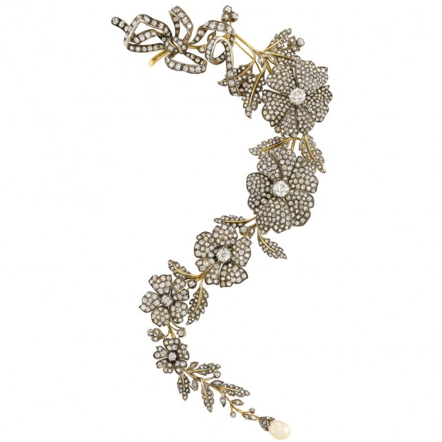 Silver, Gold, Diamond and Natural Pearl Corsage Brooch. Est. $40,000-60,000. Lot 320 / Auction May 22 / Beverly Hills