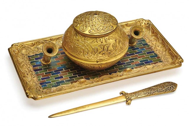 Louis C. Tiffany Furnaces, Inc., Inkstand and Paper Knife, circa 1920-24. Sold for $34,375.