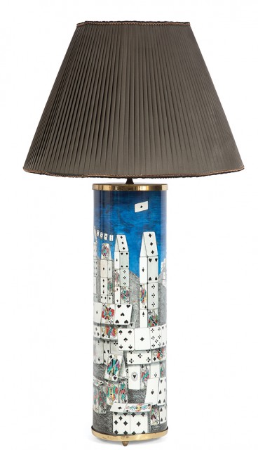 Piero Fornasetti Lithographic Transfer Printed Metal Citta di Carte Lamp. Estimate: $1,000-1,500. Lot 247 / Auction June 7  