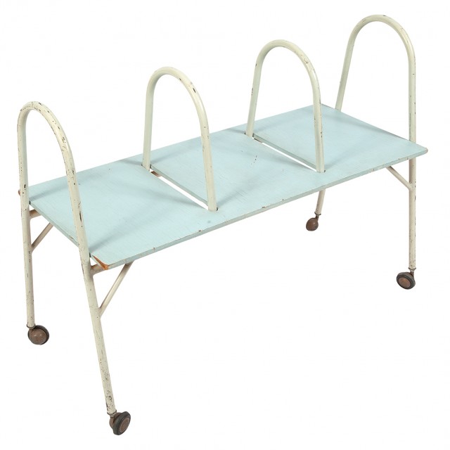 Alvar Aalto Enameled Metal and Painted Wood Bench, From the Paimio Sanatorium, Paimio Finland, 1932. Estimate: $1,000-2,000. Lot 261 / Auction June 7