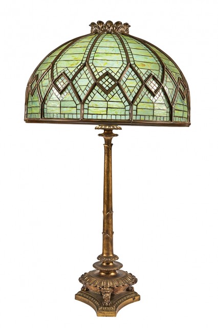 Tiffany Studios Gilt-Bronze and Leaded Favrile Glass Oversize Table Lamp Commissioned for Henry J. Hardenbergh's Hotel Manhattan, circa 1897. Height overall 53 3/4 inches. Lot 325 / Auction June 7