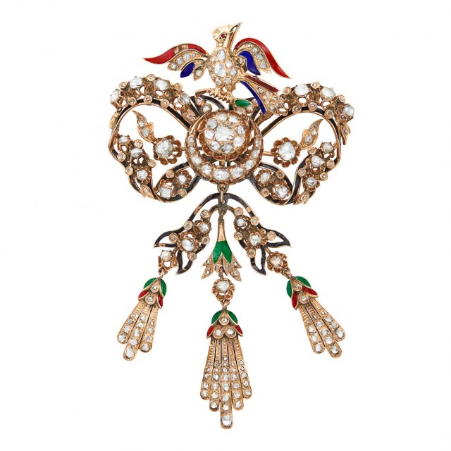 Antique Gold, Enamel and Diamond 'En Tremblant' Brooch, early 19th century. Est. $1,200-1,800. Lot 299 / Auction May 22 / Beverly Hills