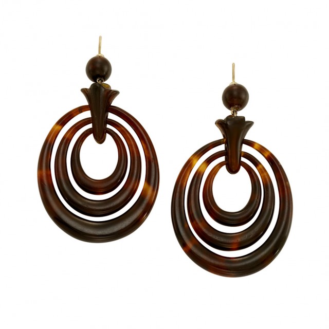 Lot 102. Pair of Antique Tortoise Shell Pendant-Earrings.  Est. $400-600
