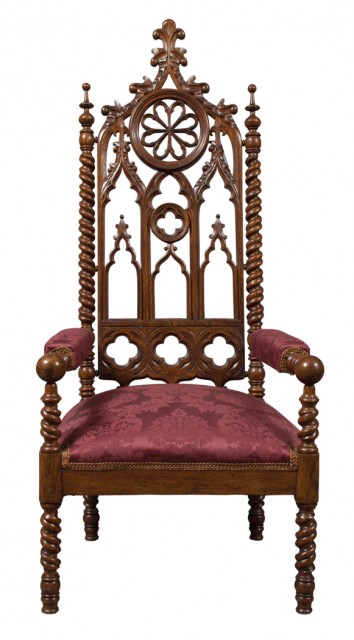 American Gothic Revival Oak Library Armchair, Attributed to John and Joseph W. Meeks, New York, circa 1850. Est. $3,000-5,000 Lot 274. Auction Oct 4