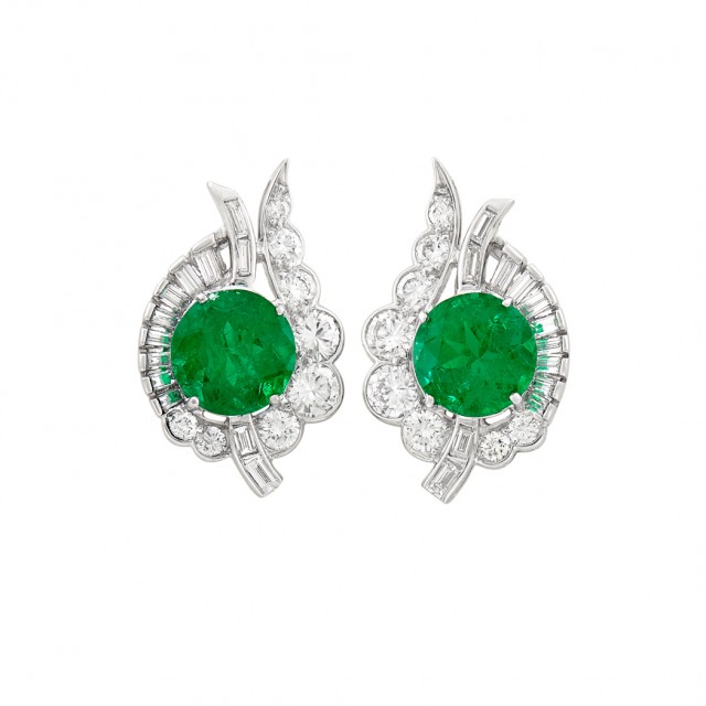 Pair of Platinum, Emerald and Diamond Earrings. Estimate: $25,000-35,000. Auction Nov 13 in Beverly Hills 