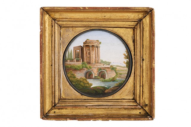 Italian Micromosaic Plaque, Probably Rome, early 19th century, Diameter 3 5/8 inches. Estimate:$4,000-6,000. Lot 427. Auction Oct 25.
