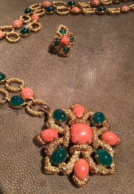 VAN CLEEF and ARPELS, PARIS  Gold, Coral and Chrysoprase Necklace 