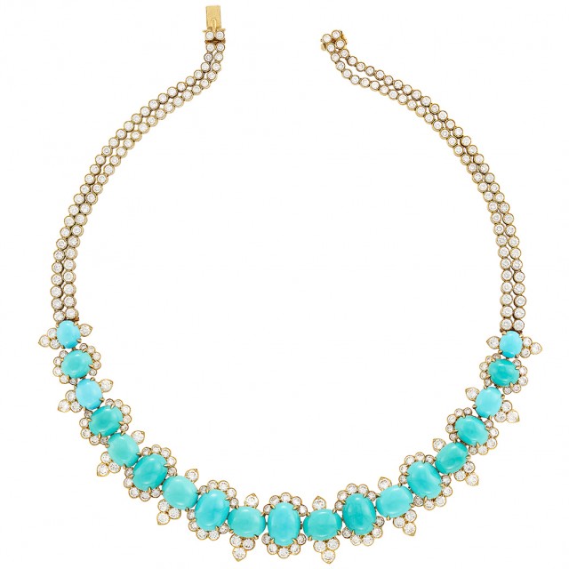 Gold, Turquoise and Diamond Necklace, Van Cleef and Arpels. Est. $35,000-45,000. Sold for $68,750.