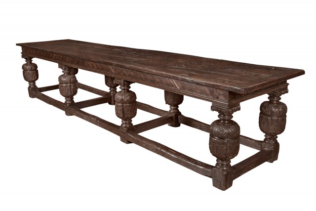 English Oak, Elm and Parquetry Joined Long Table. Lot 195. Est. $4,000-6,000. Auction May 23.