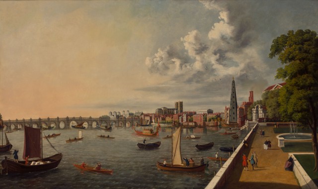 School of Samuel Scott, London: The Thames from Somerset House Terrace towards Westminster. Lot 40. Est. $7,000-10,000. Auction May 23.