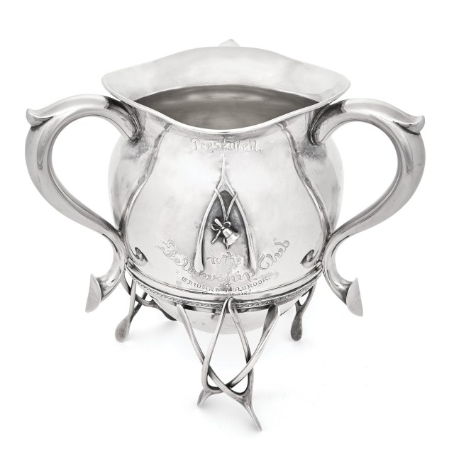 Gorham Sterling Silver Three-Handled Loving Cup and Stand, 1892. Lot 384. Auction Oct 3, 2018