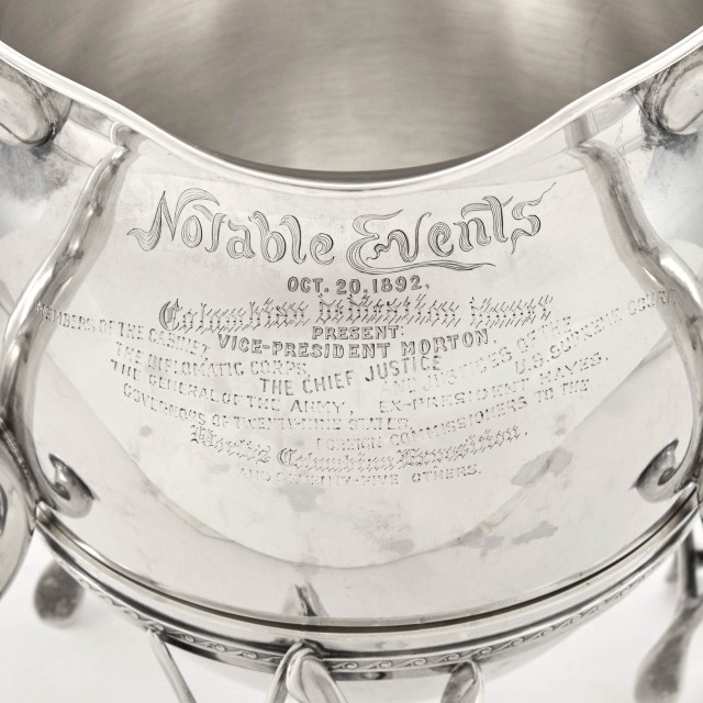Gorham Sterling Silver Three-Handled Loving Cup and Stand, 1892. Lot 384. Auction Oct 3, 2018