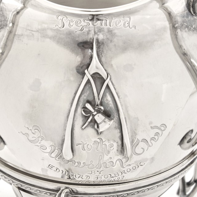 Gorham Sterling Silver Three-Handled Loving Cup and Stand, 1892. Lot 384. Auction Oct 3, 2018