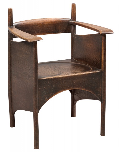 Charles Rennie Mackintosh Stained Oak Armchair, Designed for the Billiard and Smoking Room, Argyle Street Tea Room, circa 1897. Lot 137. Auction Sept 17, 2018