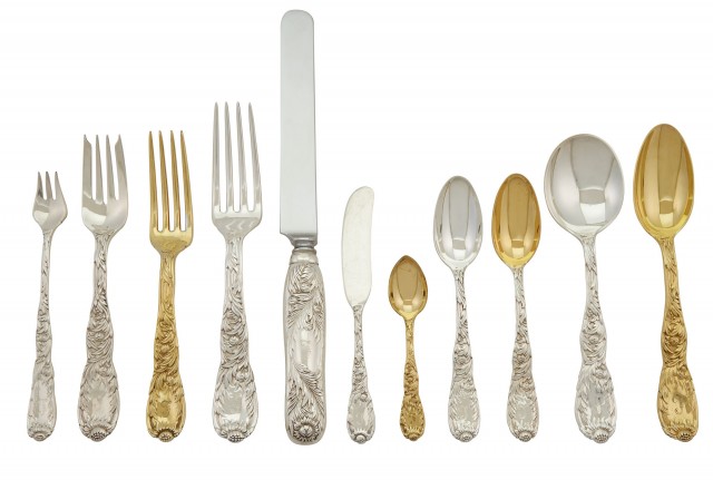 Tiffany and Co. Sterling Silver Chrysanthemum Pattern Flatware Service, twelve place settings. Est. $5,000-7,000. Lot 125. Auction ends April 21.