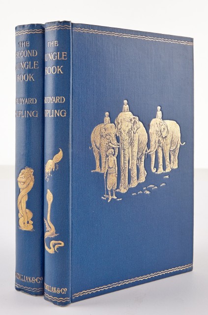 Rudyard Kipling, The Jungle Book. London: Macmillan and Co., 1894. First edition. Together with The Second Jungle Book. London: Macmillan., 1895. Lot 76. Auction closes April 15.