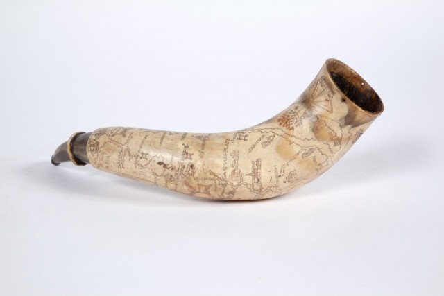 Engraved Powder Horn, French and Indian War, mid-18th century. Est. $5,000-8,000. Lot 235. Auction April 22.