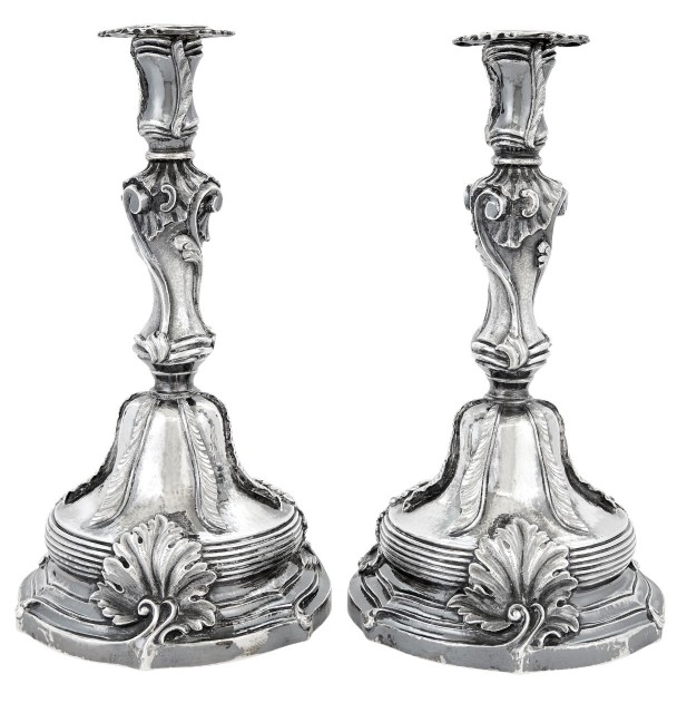 Pair of Buccellati Rococo Style Sterling Silver Candlesticks. Est. $1,500-2,500. Lot 1056. Auction June 3.