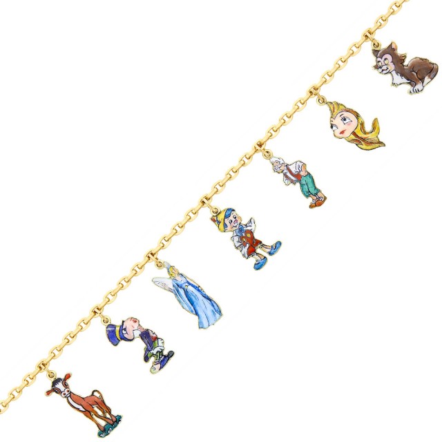 Cartier, Disney Gold and Enamel 'Pinocchio' Charm Bracelet, circa 1940. Est. $20,000-40,000. Lot 89. Important Jewelry. Auction Oct 1.