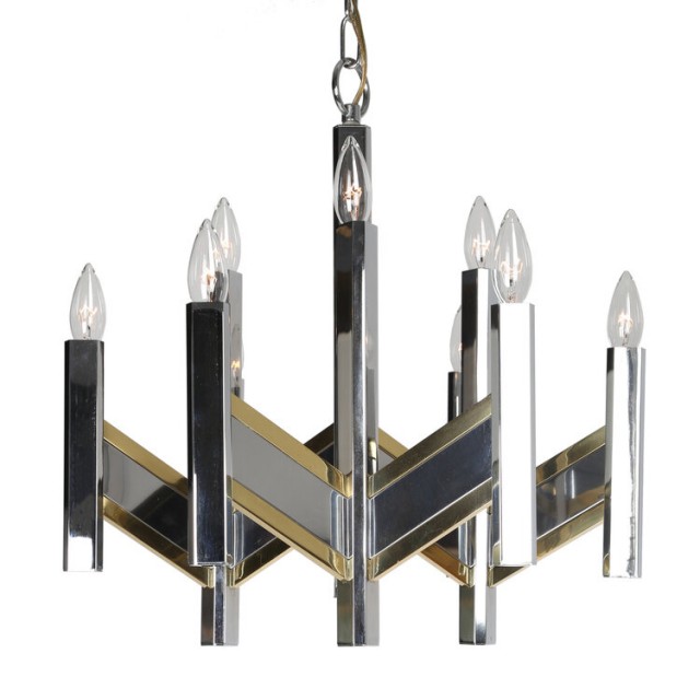 Gaetano Sciolari Chevron Chandelier In Brass And Chrome, Circa 1960s - $750