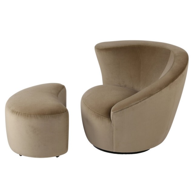 Vladimir Kagan "Corkscrew" Swivel Chair And Ottoman In Tan Velvet, Circa 1990s - $2,500