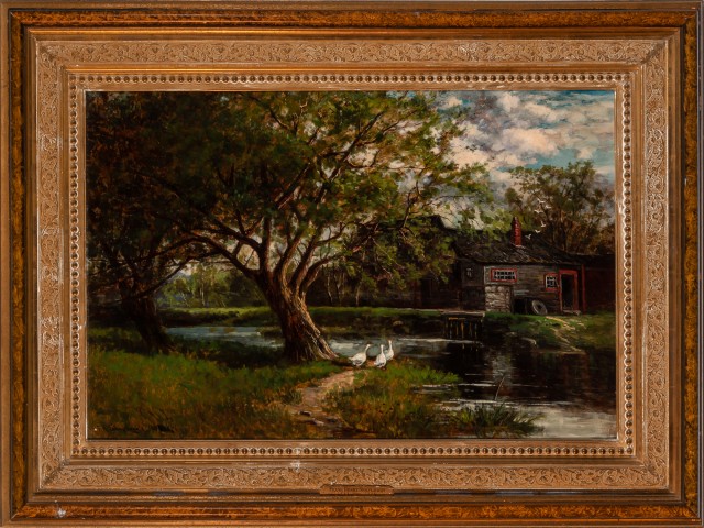 Frank Henry Shapleigh (American, 1842-1906), The Old Grist Mill, Limington, Maine, 1884. Est. $12,000-18,000. Lot 26. Property from Chateau Ridge, Greenwich. Auction Feb 24, 2021.